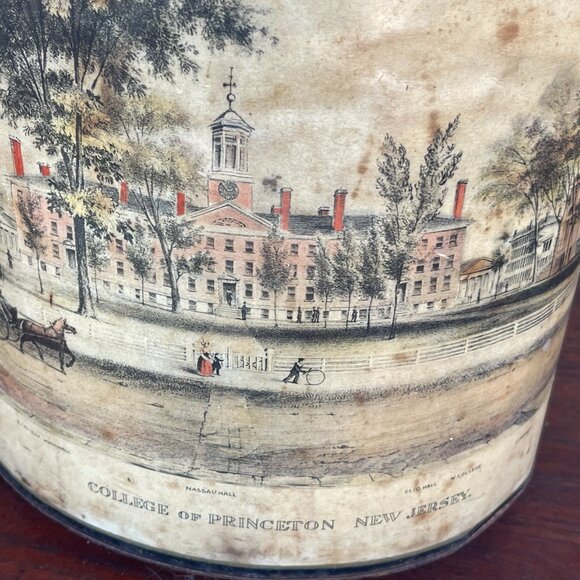 Vintage Tole Waste Basket Litho Print of Princeton University New Jersey - Picture 3 of 6